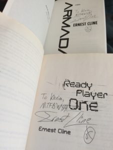 Autographed title pages for "Ready Player One" and "Armada"