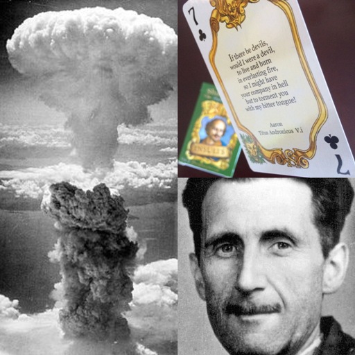 Atomic Bomb on Nagasaki - a photo of George Orwell - The 7 of Clubs card from the Deal Me In challenge